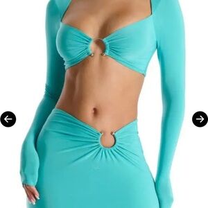 Naked Wardrobe Turquoise Long Skirt with Ring Detail